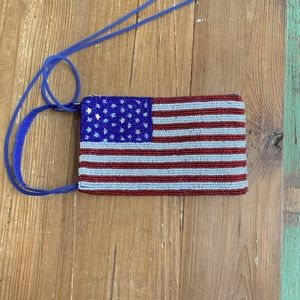 Americana Beaded purse bag cell phone carrier. American flag design. Glass beads